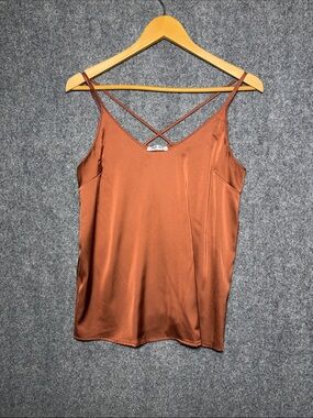 Slim Satin Crisscross Cami in Rust Brown